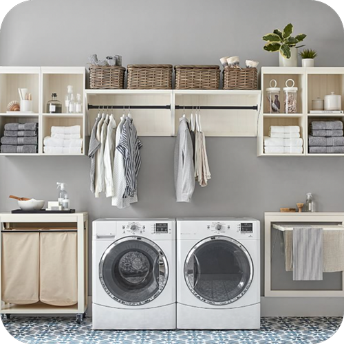 Tidy laundry room. Organization in Boerne, Texas with professional in-person services from our organizing company.