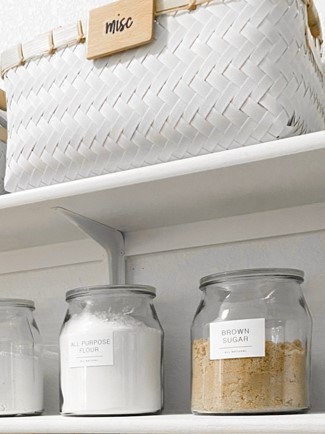Peaceful organized pantry highlighting storage containers by local Boerne, Texas company ClutterFree, PHD